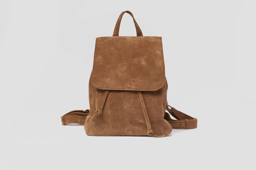 Suede Leather Backpack with Flap Closure