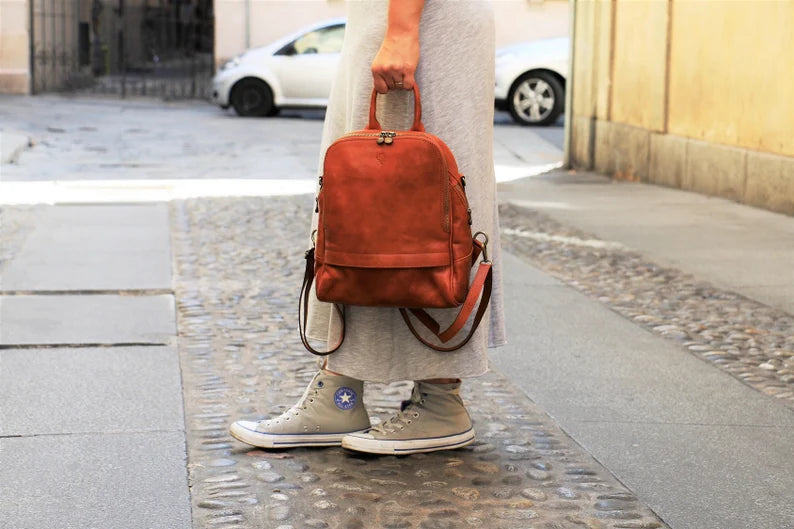 Classic Leather Mini Backpack with Top Handle