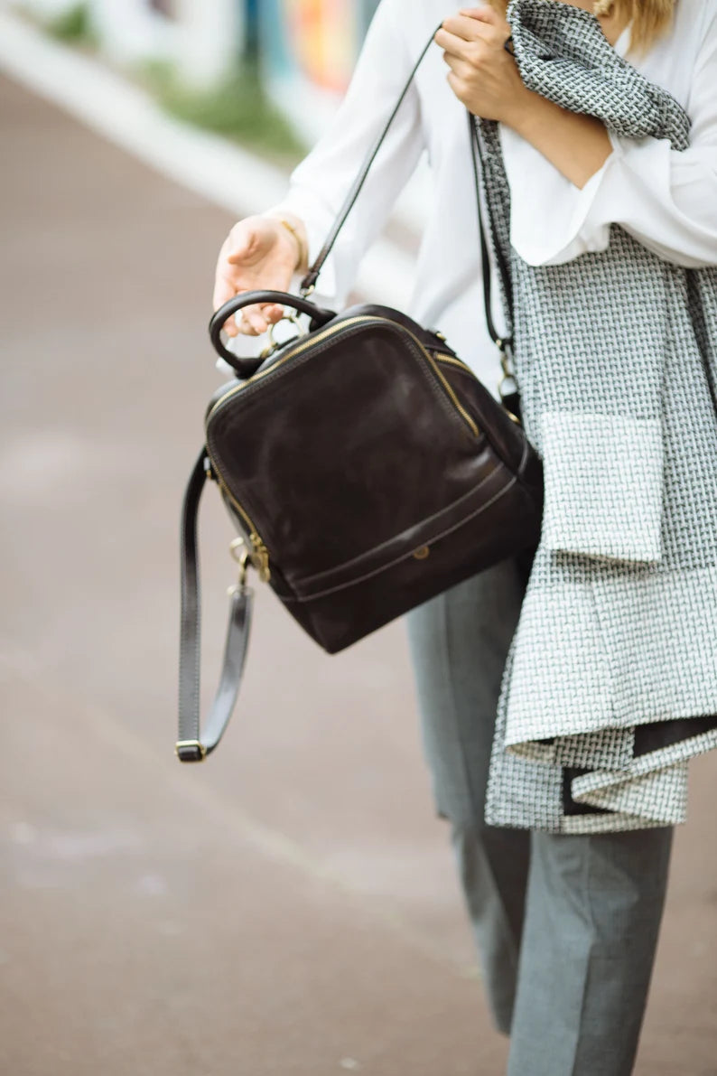 Classic Leather Mini Backpack with Top Handle