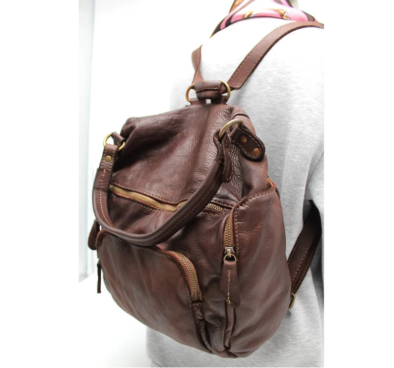 Convertible Leather Backpack and Shoulder Bag