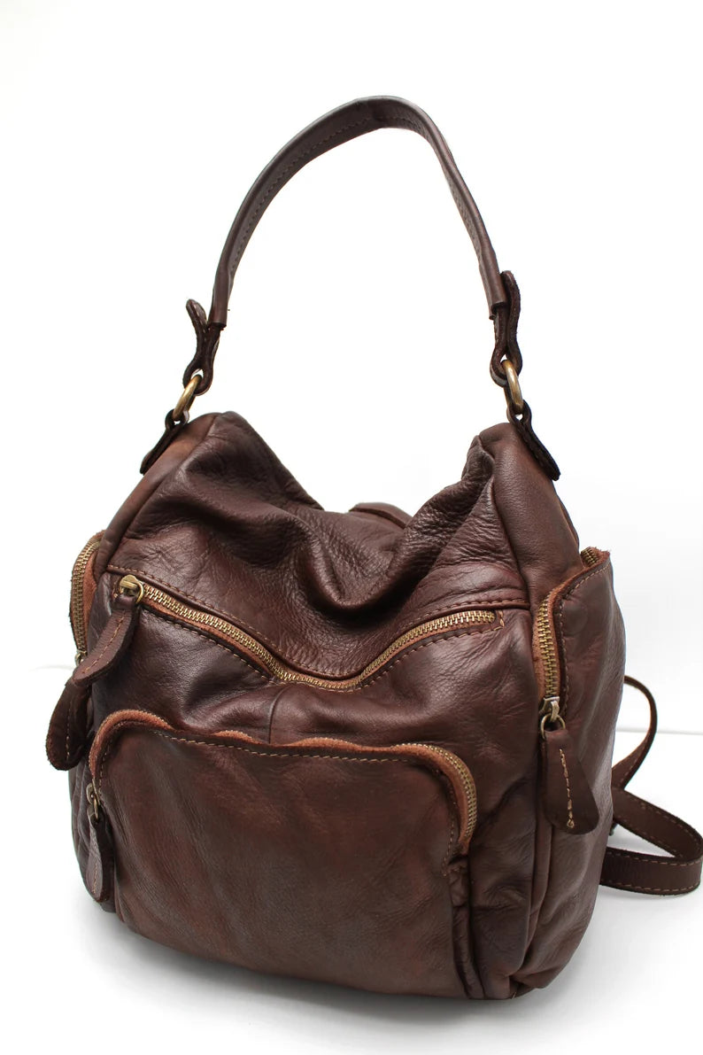 Convertible Leather Backpack and Shoulder Bag