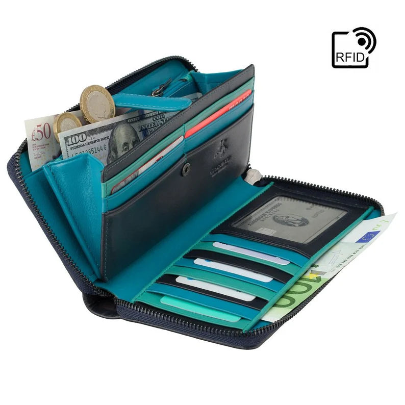 RFID Protected Leather Zip Wallet
