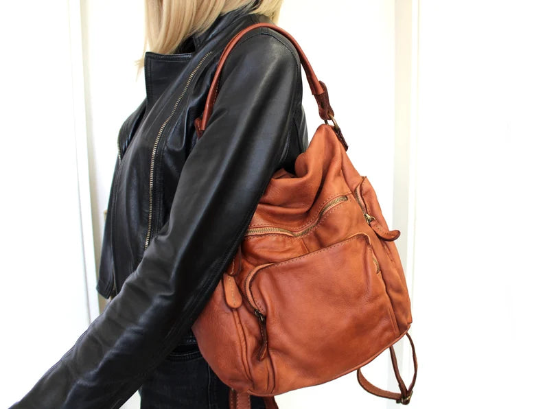 Convertible Leather Backpack and Shoulder Bag