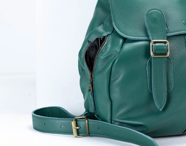 Elegant Leather Backpack with Zip Closure