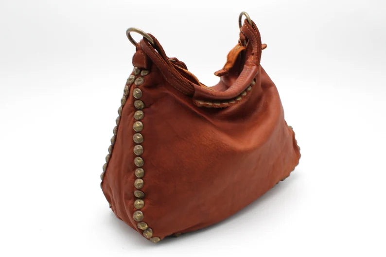 Soft Leather Shoulder Bag with Studded Details