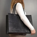 Croc-Embossed Structured Tote Handbag
