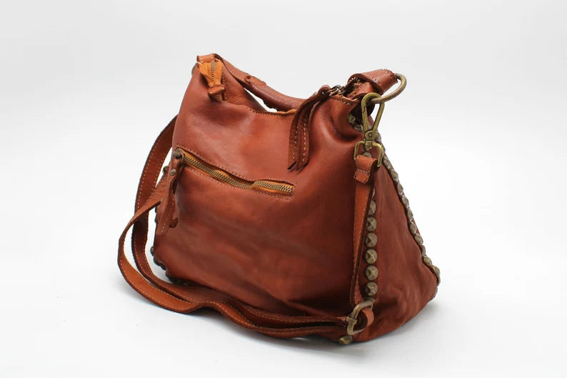 Soft Leather Shoulder Bag with Studded Details