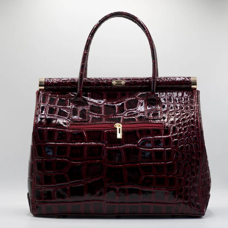 Croc-Embossed Luxury Top Handle Handbag