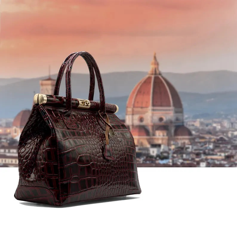 Croc-Embossed Luxury Top Handle Handbag