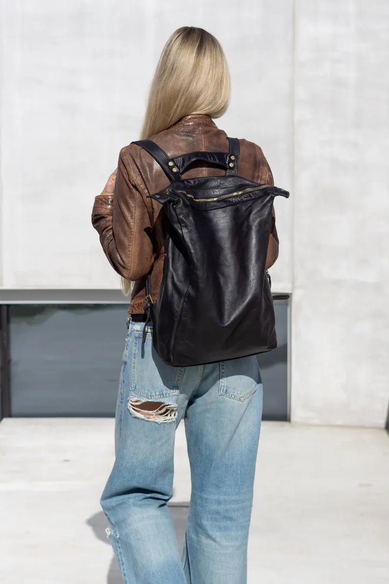Convertible Leather Backpack with Top Handle