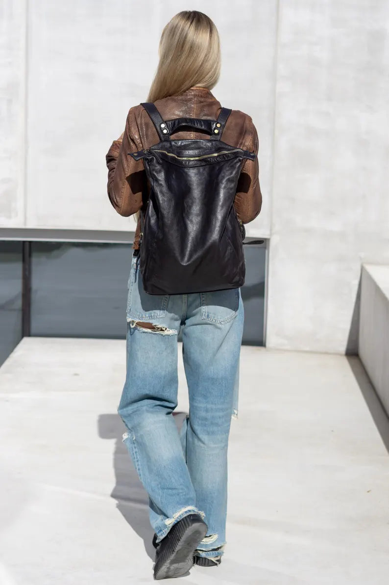 Convertible Leather Backpack with Top Handle