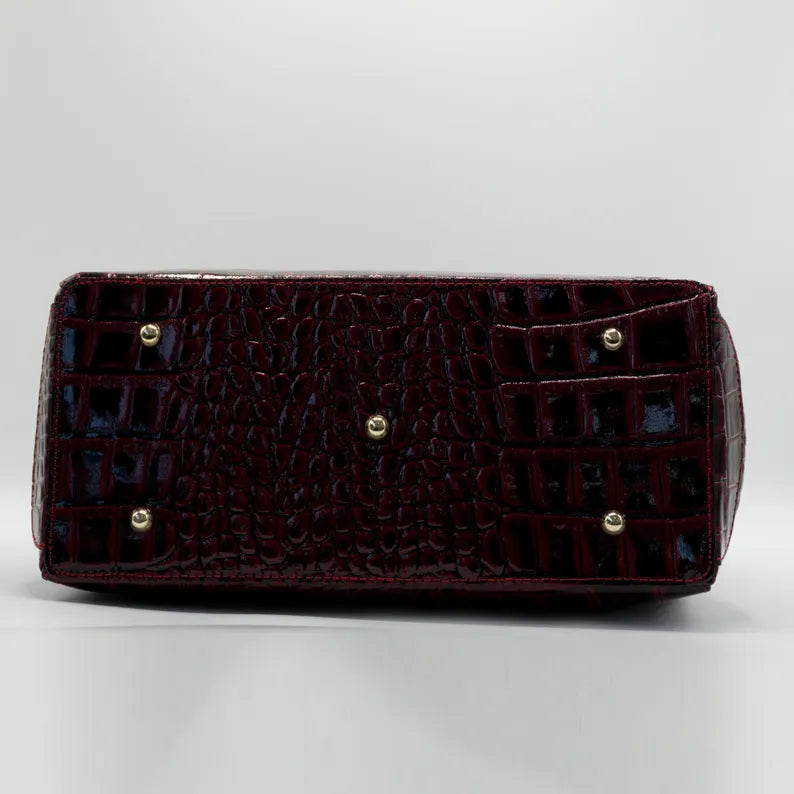 Croc-Embossed Luxury Top Handle Handbag
