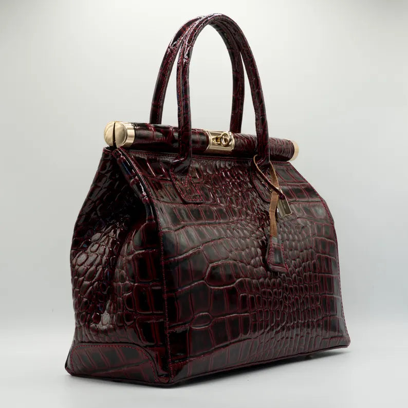 Croc-Embossed Luxury Top Handle Handbag