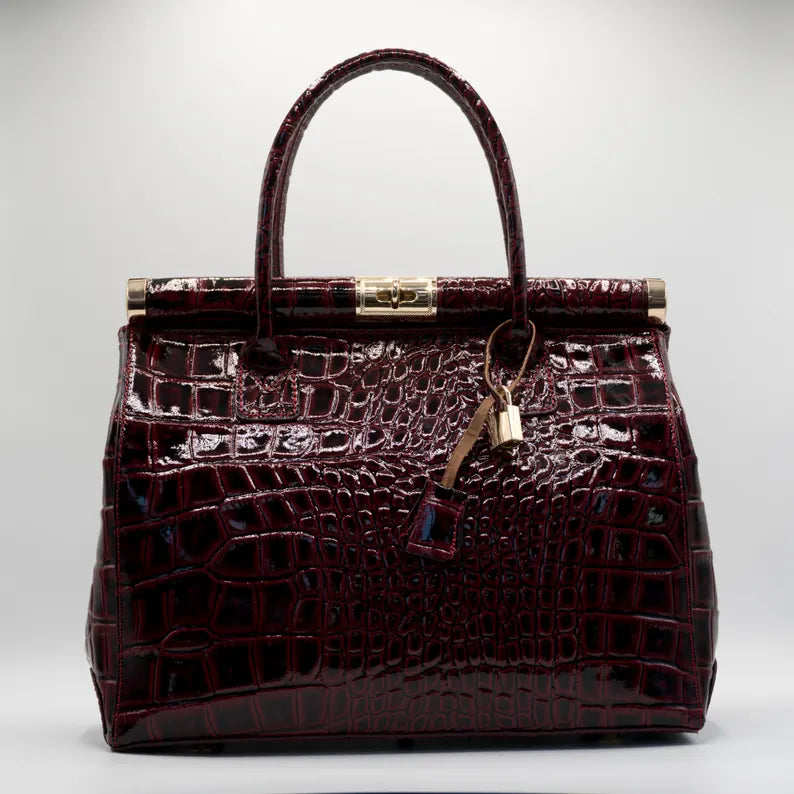 Croc-Embossed Luxury Top Handle Handbag