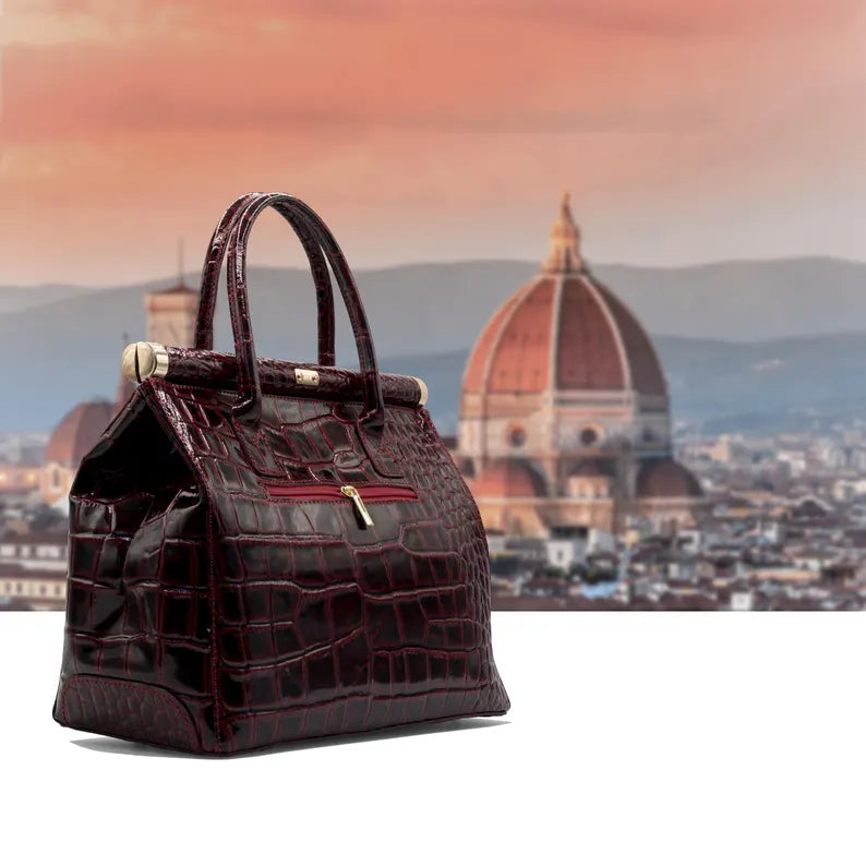 Croc-Embossed Luxury Top Handle Handbag