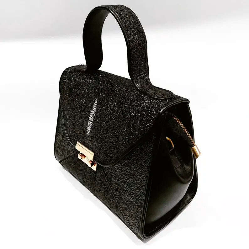 Structured Leather Handbag with Top Handle
