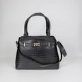 Croc-Embossed Structured Handbag with Shoulder Strap