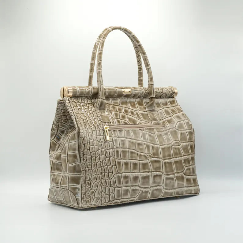 Croc-Embossed Luxury Top Handle Handbag