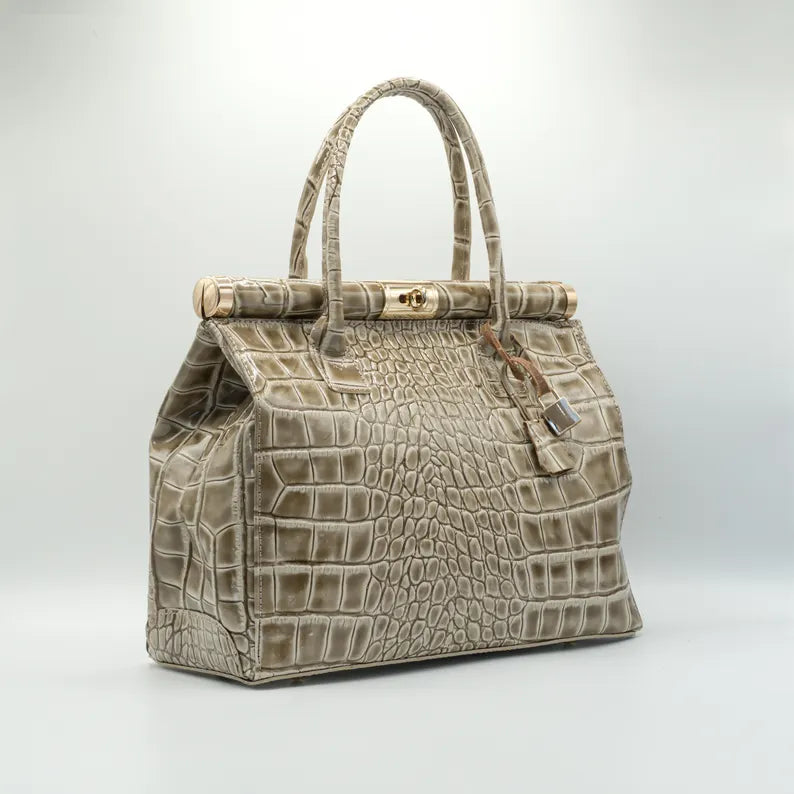 Croc-Embossed Luxury Top Handle Handbag