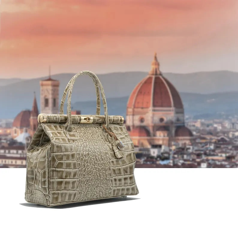 Croc-Embossed Luxury Top Handle Handbag