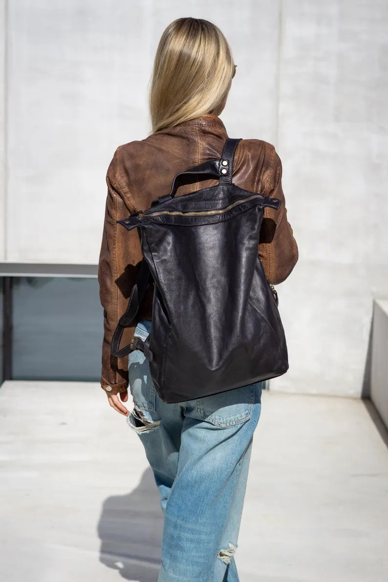 Convertible Leather Backpack with Top Handle