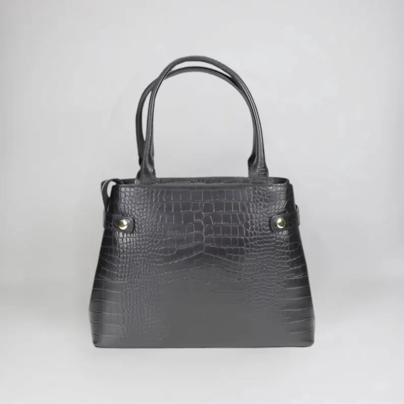 Croc-Embossed Structured Handbag with Shoulder Strap