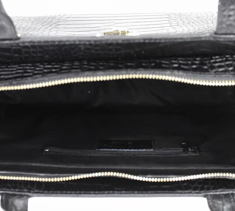 Croc-Embossed Structured Handbag with Shoulder Strap