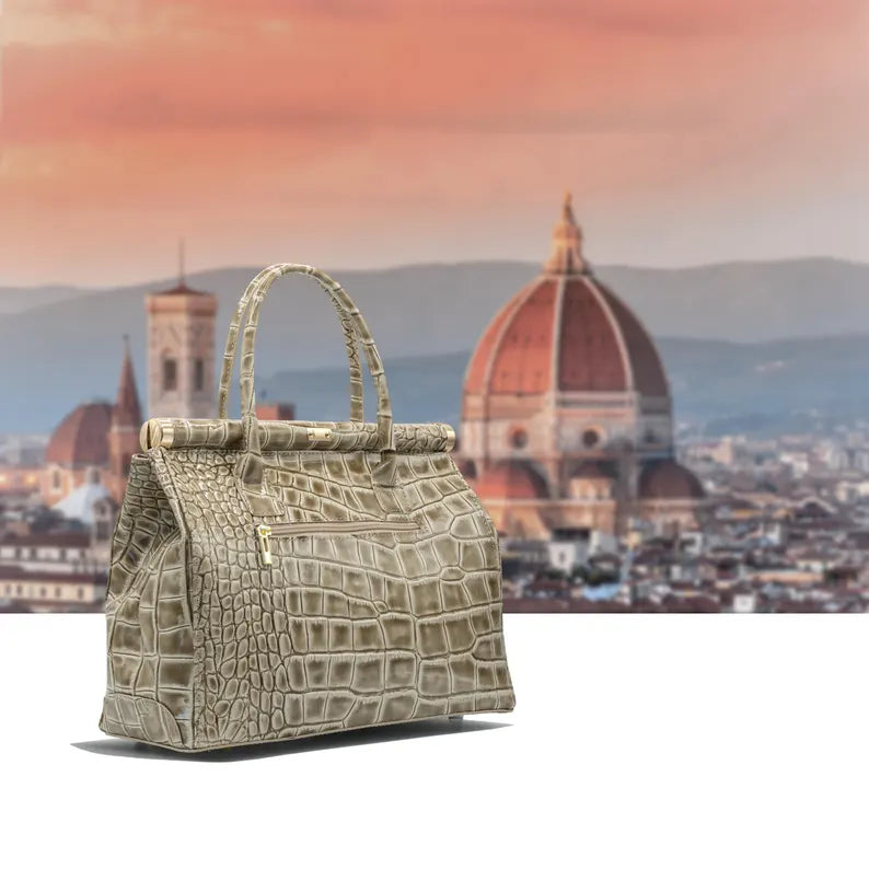 Croc-Embossed Luxury Top Handle Handbag