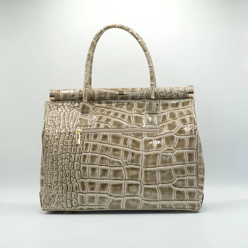 Croc-Embossed Luxury Top Handle Handbag