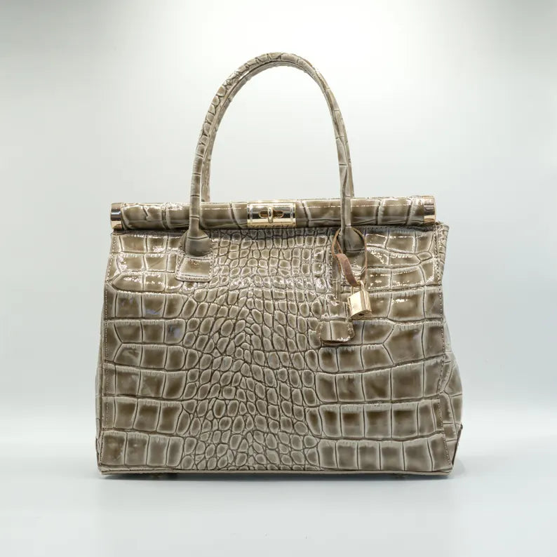 Croc-Embossed Luxury Top Handle Handbag