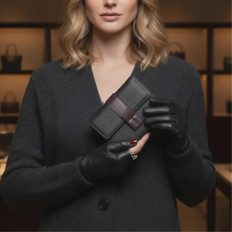 Compact Leather Wallet with Flap Closure