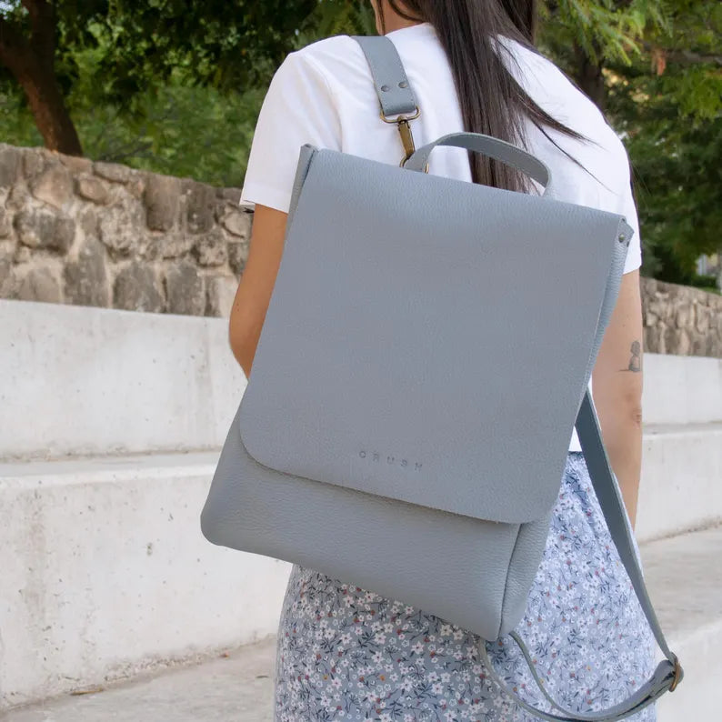 Minimalist Leather Backpack with Flap Closure