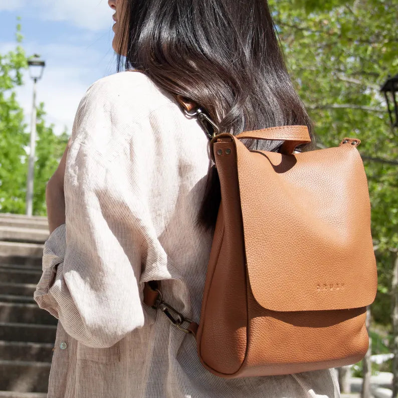 Minimalist Leather Backpack with Flap Closure