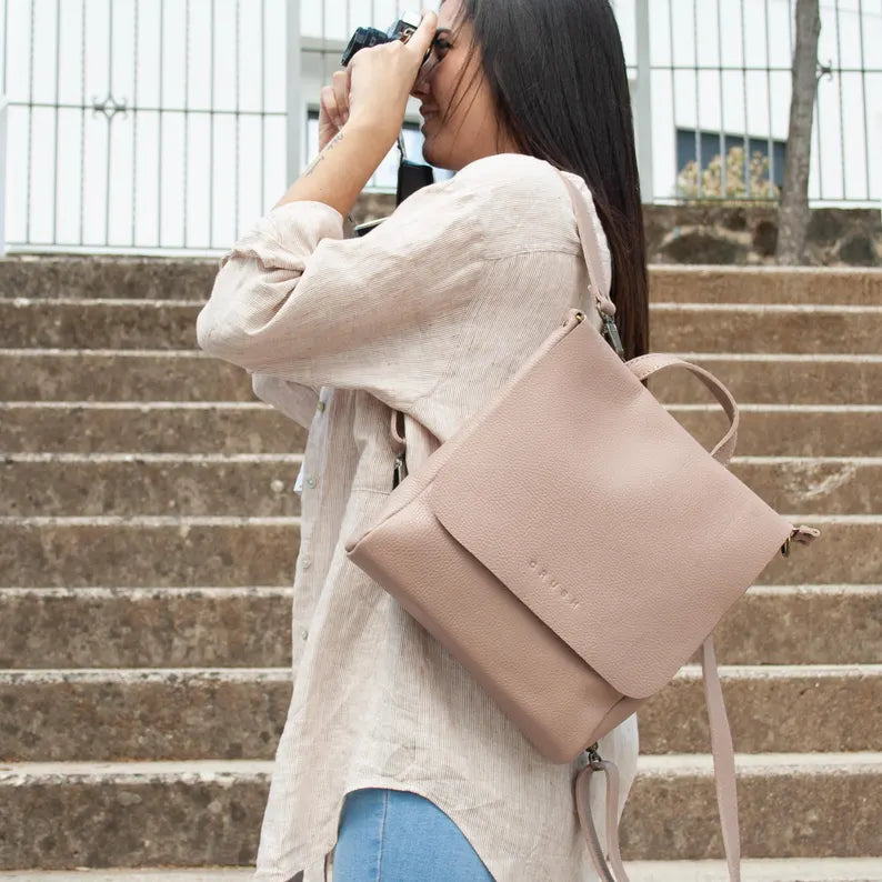 Minimalist Leather Backpack with Flap Closure