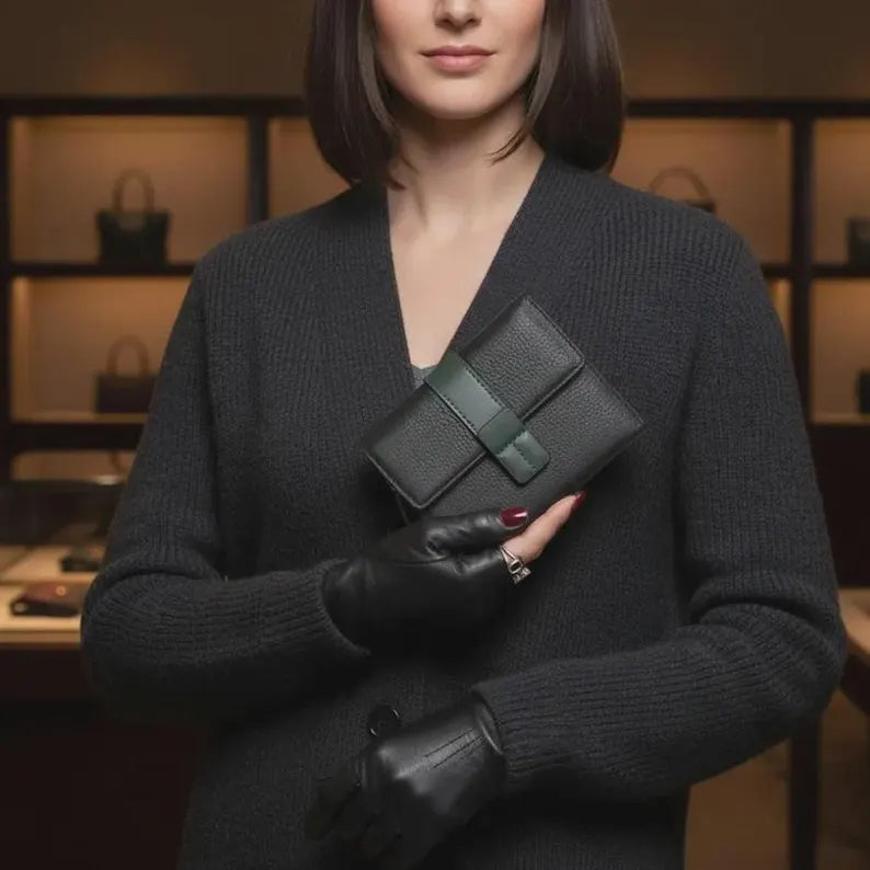 Compact Leather Wallet with Flap Closure