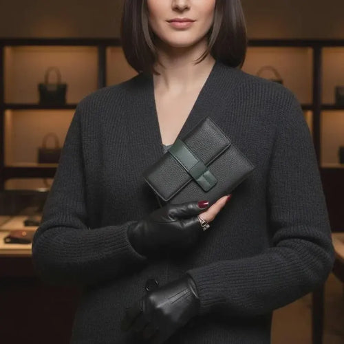 Compact Leather Wallet with Flap Closure