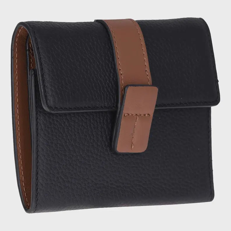 Compact Leather Wallet with Flap Closure