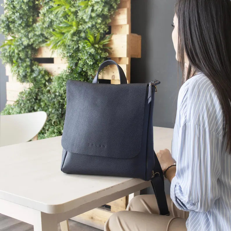 Minimalist Leather Backpack with Flap Closure