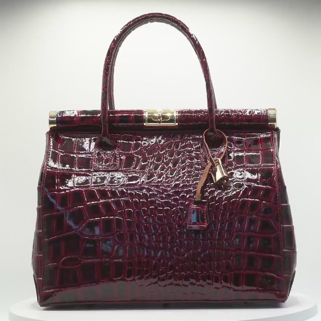 Croc-Embossed Luxury Top Handle Handbag